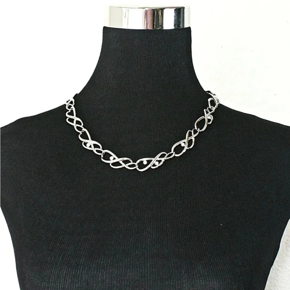 Infinity Set LUMINESS By PRINCESS HOUSE Link Necklace bracelet Silver Tone Clear - Picture 2 of 5